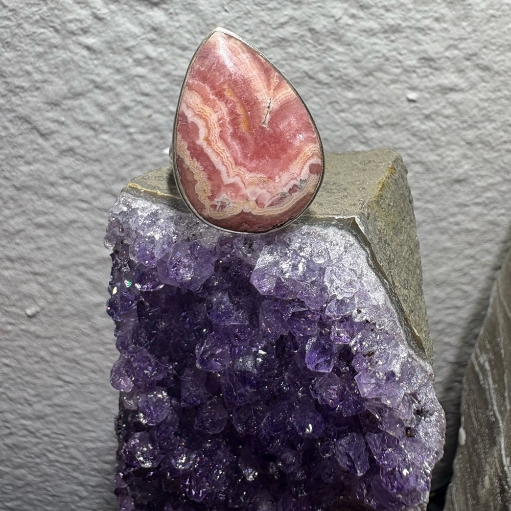Natural Rhodochrosite Teardrop Ring